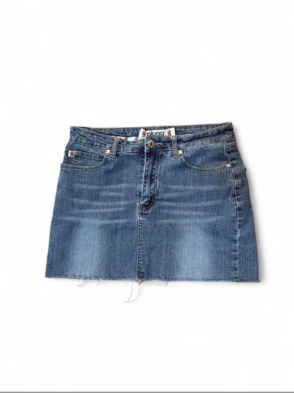 Plugg Blue Denim Mini Skirt with Frayed Hem